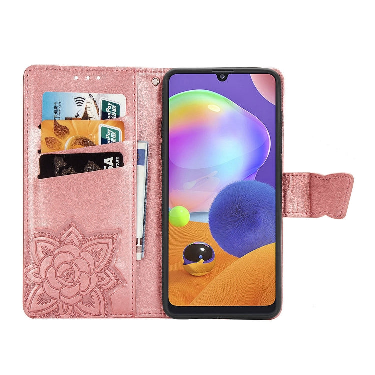 For Galaxy A31 Butterfly Love Flower Embossed Horizontal Flip Leather Case with Bracket / Card Slot / Wallet / Lanyard