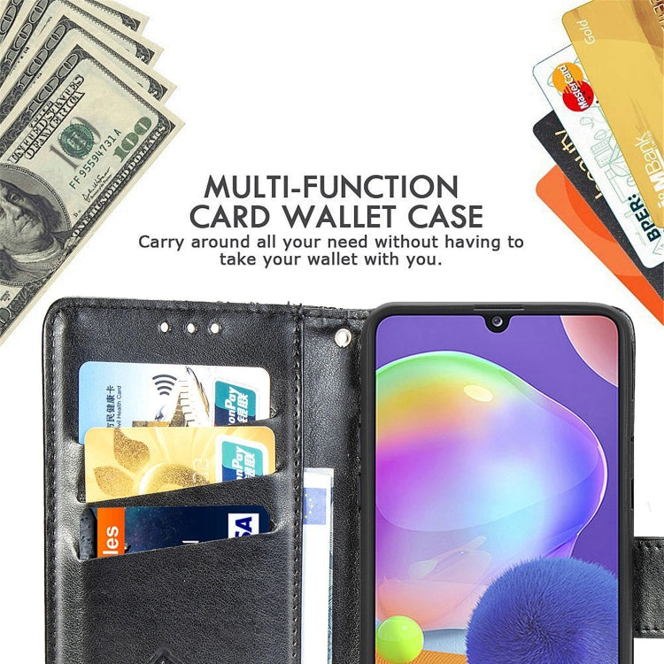 For Galaxy A31 Butterfly Love Flower Embossed Horizontal Flip Leather Case with Bracket / Card Slot / Wallet / Lanyard