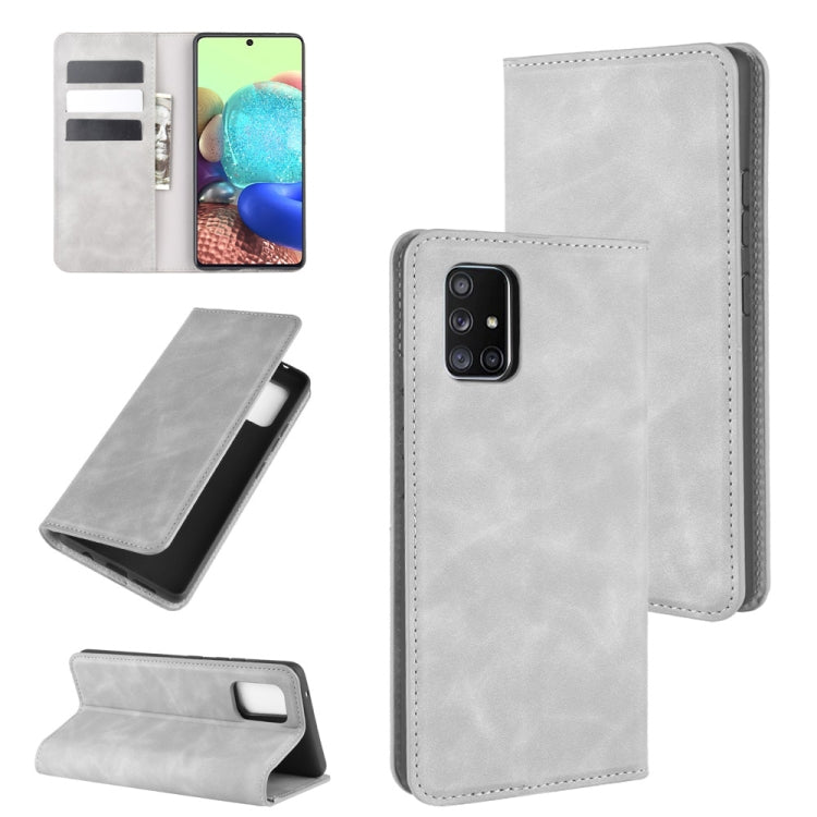 For Galaxy A71 5G Retro-skin Business Magnetic Suction Leather Case with Holder & Card Slots & Wallet