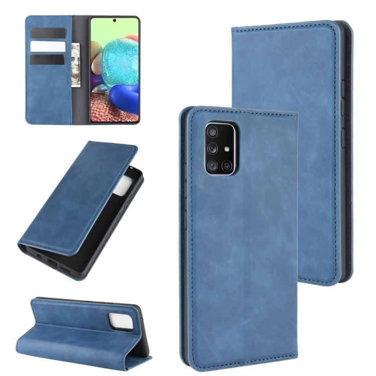 For Galaxy A71 5G Retro-skin Business Magnetic Suction Leather Case with Holder & Card Slots & Wallet