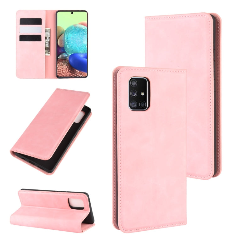 For Galaxy A71 5G Retro-skin Business Magnetic Suction Leather Case with Holder & Card Slots & Wallet
