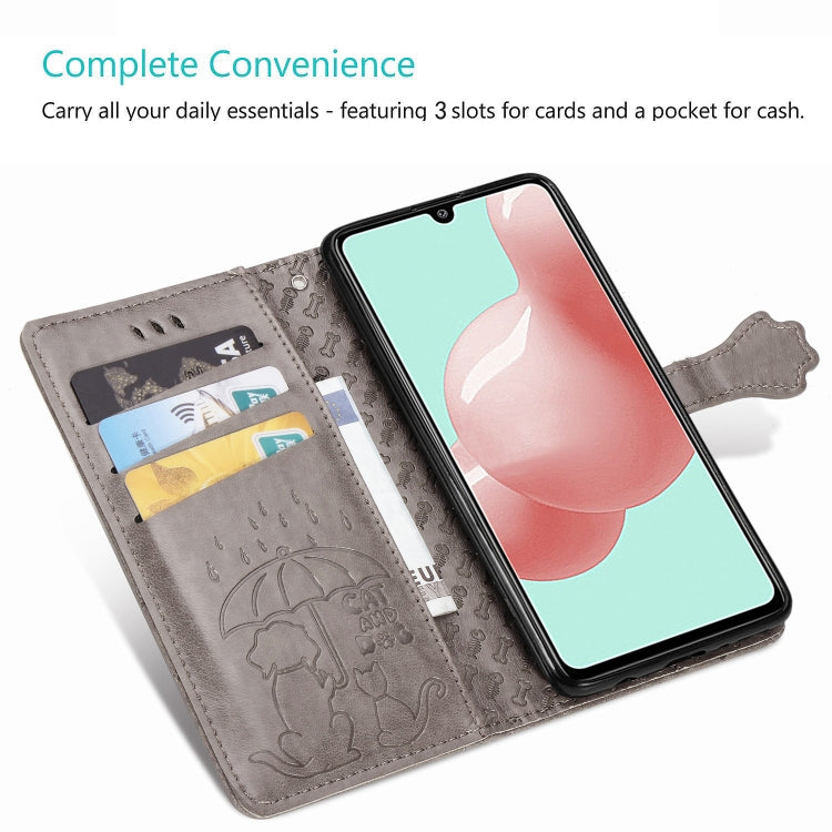 For Galaxy A41 Cute Cat and Dog Embossed Horizontal Flip Leather Case with Bracket / Card Slot / Wallet / Lanyard