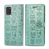 For Galaxy A31 Cute Cat and Dog Embossed Horizontal Flip Leather Case with Bracket / Card Slot / Wallet / Lanyard