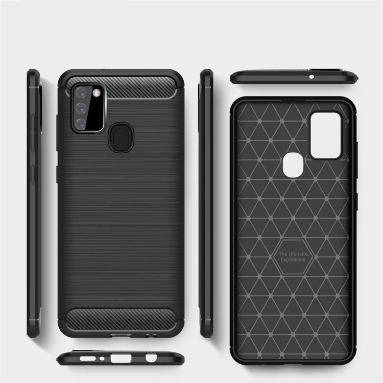 For Galaxy A21s Brushed Texture Carbon Fiber TPU Case