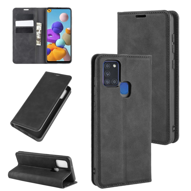 For Galaxy A21s Retro-skin Business Magnetic Suction Leather Case with Holder & Card Slots & Wallet