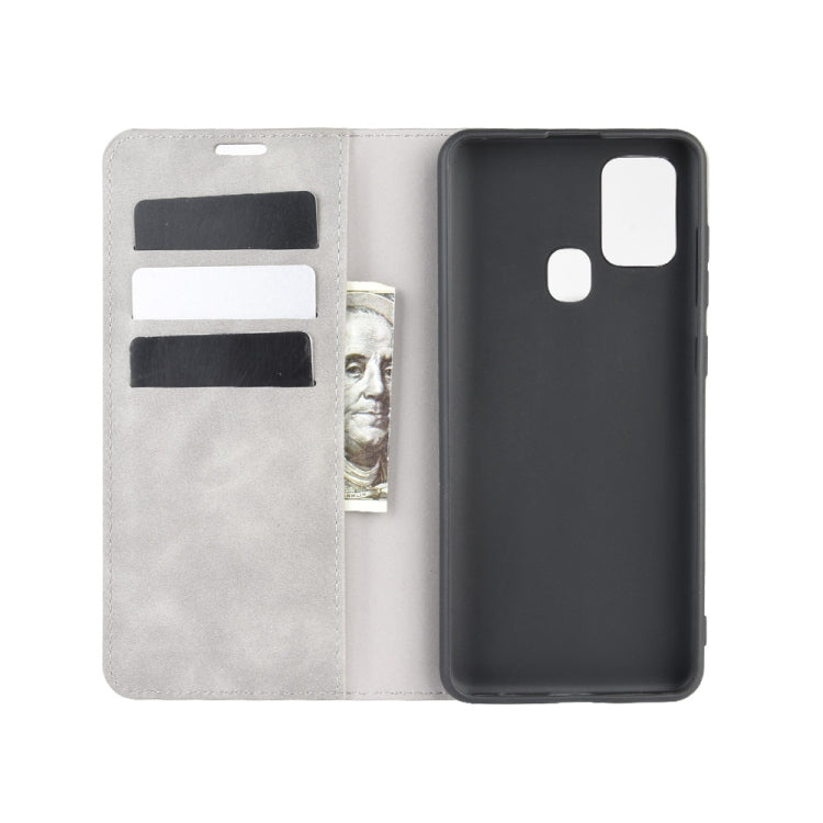 For Galaxy A21s Retro-skin Business Magnetic Suction Leather Case with Holder & Card Slots & Wallet