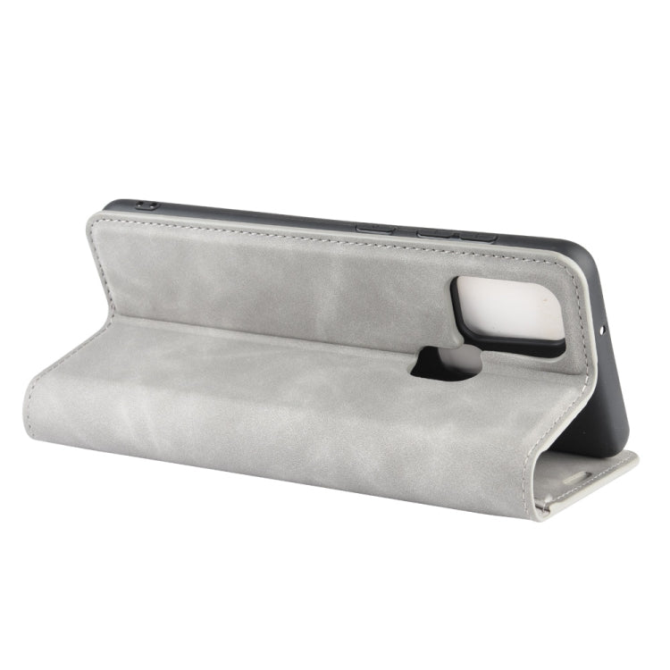 For Galaxy A21s Retro-skin Business Magnetic Suction Leather Case with Holder & Card Slots & Wallet