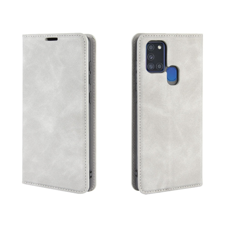 For Galaxy A21s Retro-skin Business Magnetic Suction Leather Case with Holder & Card Slots & Wallet