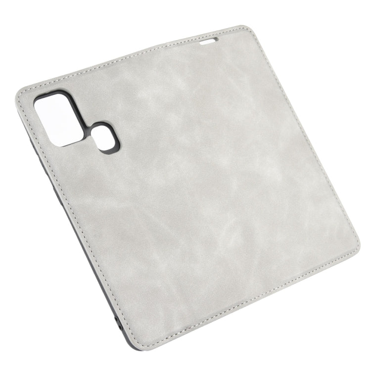 For Galaxy A21s Retro-skin Business Magnetic Suction Leather Case with Holder & Card Slots & Wallet