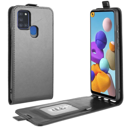 For Galaxy A21S R64 Texture Single Vertical Flip Leather Protective Case with Card Slots & Photo Frame