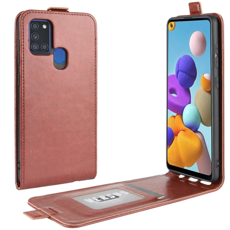 For Galaxy A21S R64 Texture Single Vertical Flip Leather Protective Case with Card Slots & Photo Frame