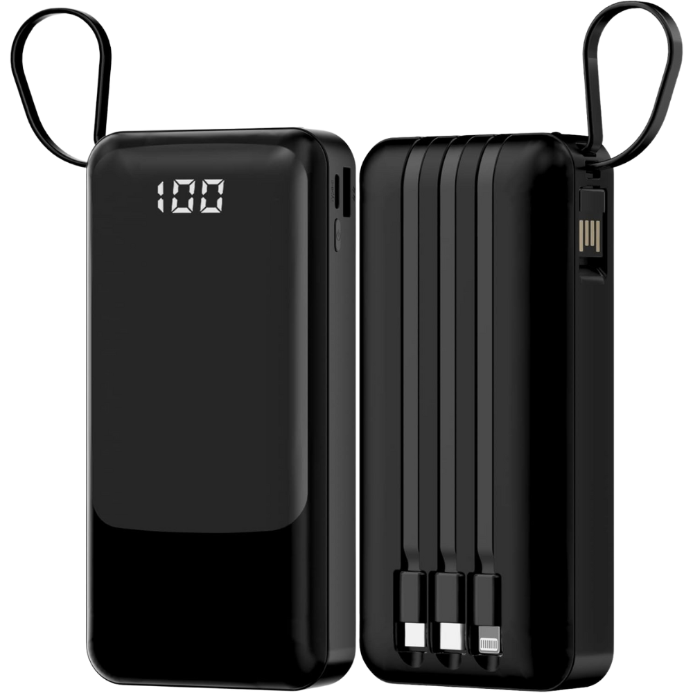 20000mAh Portable Power Bank with 4 Built-in Cables and 6 Outputs for iPhone/Samsung