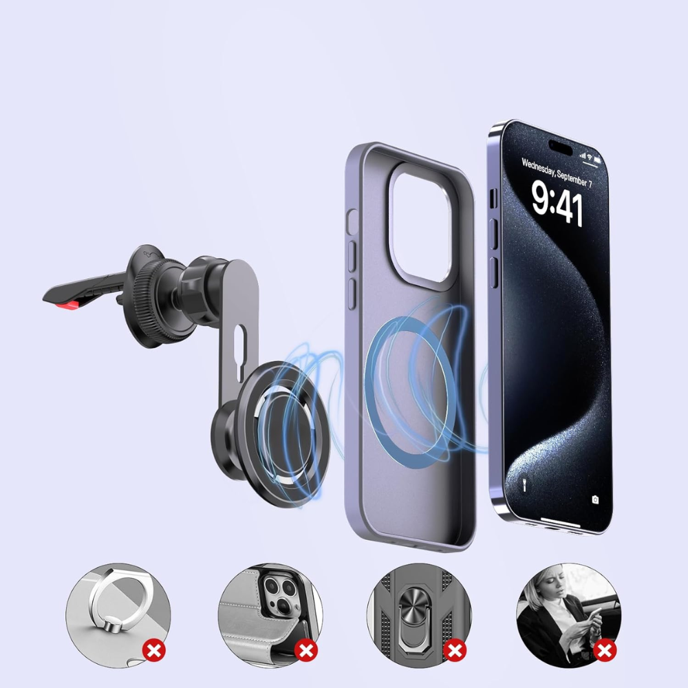 Magnetic 360° Rotation Car Phone Holder for iPhone 16 15 14 13 12 11 pro max Samsung Galaxy and Huawei